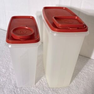Vintage Tupperware Cereal Storers Cereal Keepers With Red Lids 4pc